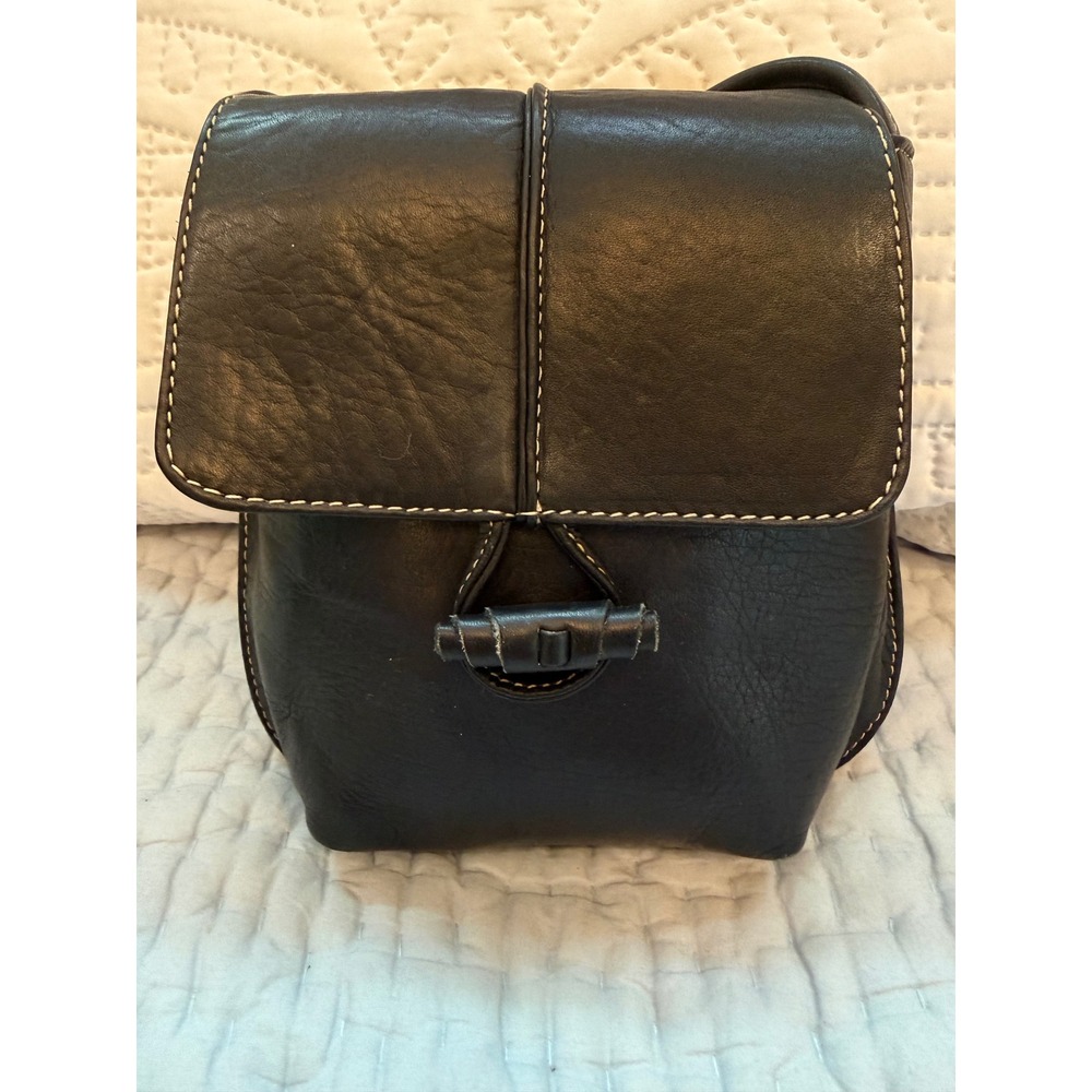 Vintage J. Jill Black Leather Crossbody Bag Contrast Stitching Y2K
